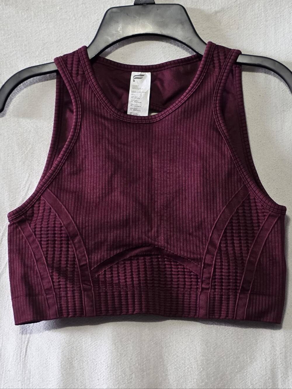 Fabletics Women's Burgundy Ribbed Bra / Compression Crop Top Size M
